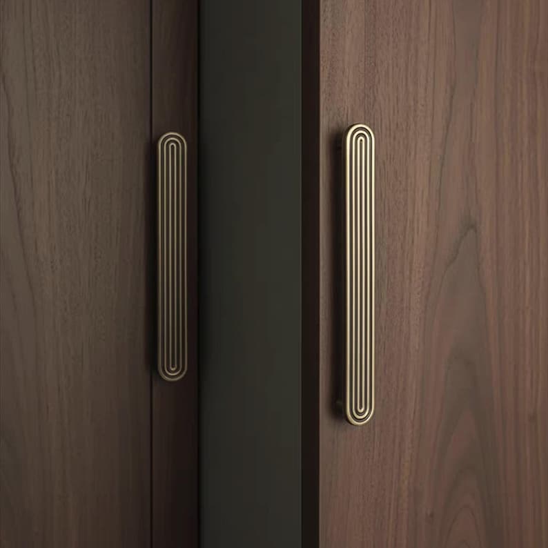 Massief messing ladeknoppen: antieke koperen kastgrepen, keukentrekknop met railontwerp afbeelding 7