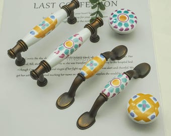 Pomelli e maniglie per cassetti in ceramica floreale: maniglie per mobili in ottone retrò, ferramenta per maniglie per porte a forma di fiore