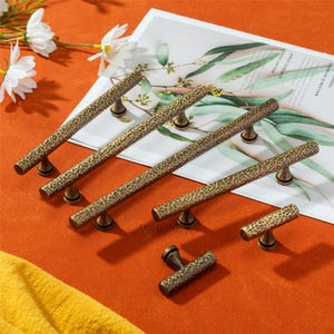 Hammered Cabinet Pulls: Drawer handles Aged Brass , Dresser Knobs ,Antique kitchen cupboard hardware