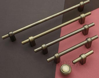Tiradores de gabinete de bronce antiguo: pomos de cajón de latón macizo, tiradores de cocina, herrajes para armarios