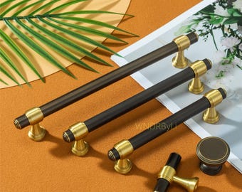 Poignées de tiroir en laiton massif : poignées d'armoires de cuisine en bronze noir, boutons de placard en nickel