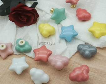 Cloud Star Ceramic Drawer Knobs Pulls : Colorful Cabinet handle ,knobs for kids room