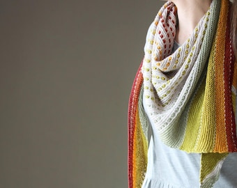 On the Spice Market Shawl Knitting Pattern PDF – Colorful Asymmetrical Shawl with Texture & Gradients