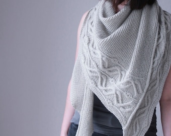 Two Roads Shawl Knitting Pattern PDF – Top Down Triangle Shawl with Elegant Cable Design