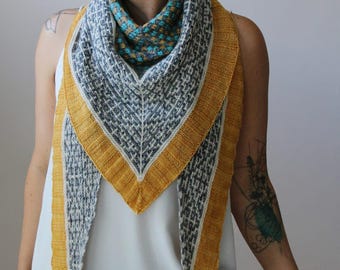 Ghost Dancer Geometric Shawl Knitting Pattern PDF – Mosaic Triangle Shawl with Row Map