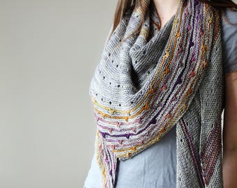 Solaris Shawl Knitting Pattern PDF – Fingering Weight Colorful Asymmetrical Shawl, Easy Lace Knit