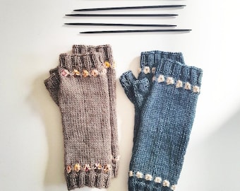 Rainy Day Mitts Knitting Pattern PDF – Cozy Fingerless Mitts with Color Accents