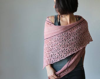 Together Apart Shawl Knitting Pattern PDF – Asymmetrical Garter and Lace Shawl, Two Color Fingering Weight Knit