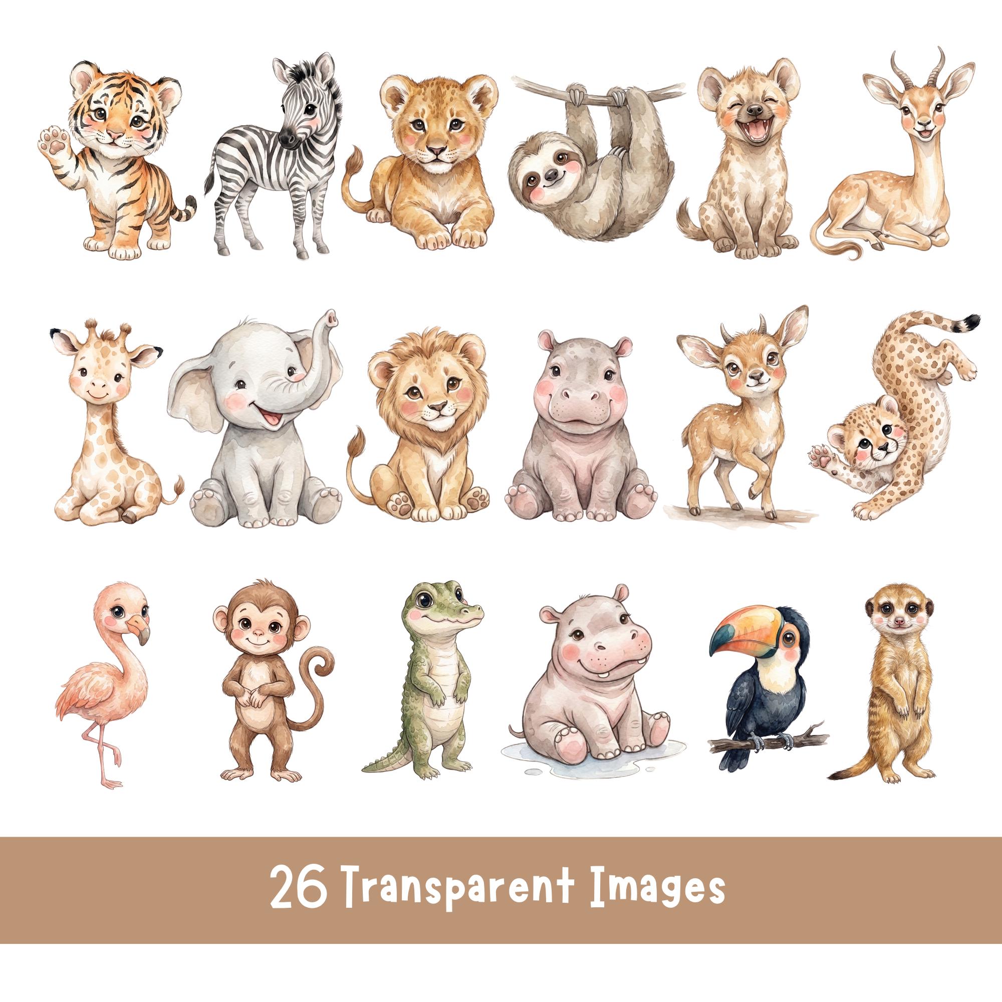 Watercolor Safari Animals Clipart Bundle | Jungle Baby Pngs (commercial ...