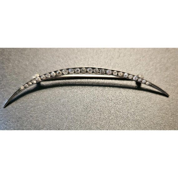 Gorgeous Vintage Crescent Shaped Brooch / ? Sterling / Rhinestones (619)