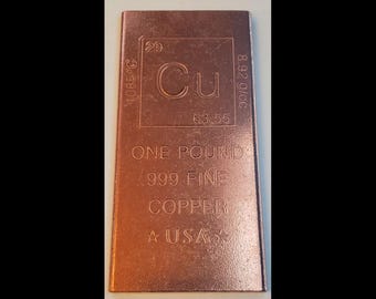 One Pound Solid Fine Copper Bar -Elemental Collection