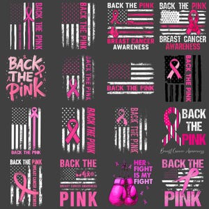 Breast Cancer Support PNG, Back The Pink Inspirational Awareness Clipart, Slay Pink Ribbon Sublimation Design, Digital Download