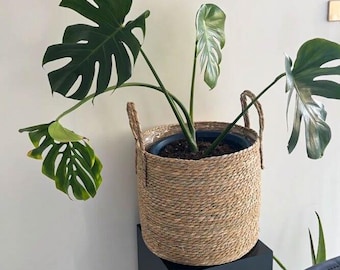 Large Brown Storage Basket, Laundry Basket with Handles, Imitation Rattan Decor