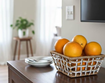 Woven Storage Basket, Square Organizer Basket, Natural Home Decor