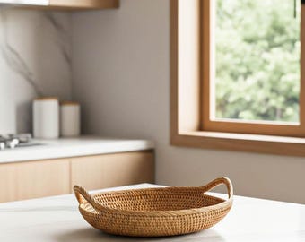 Handgeweven dienblad met handgrepen, rotan opbergvak, rustiek huisdecor