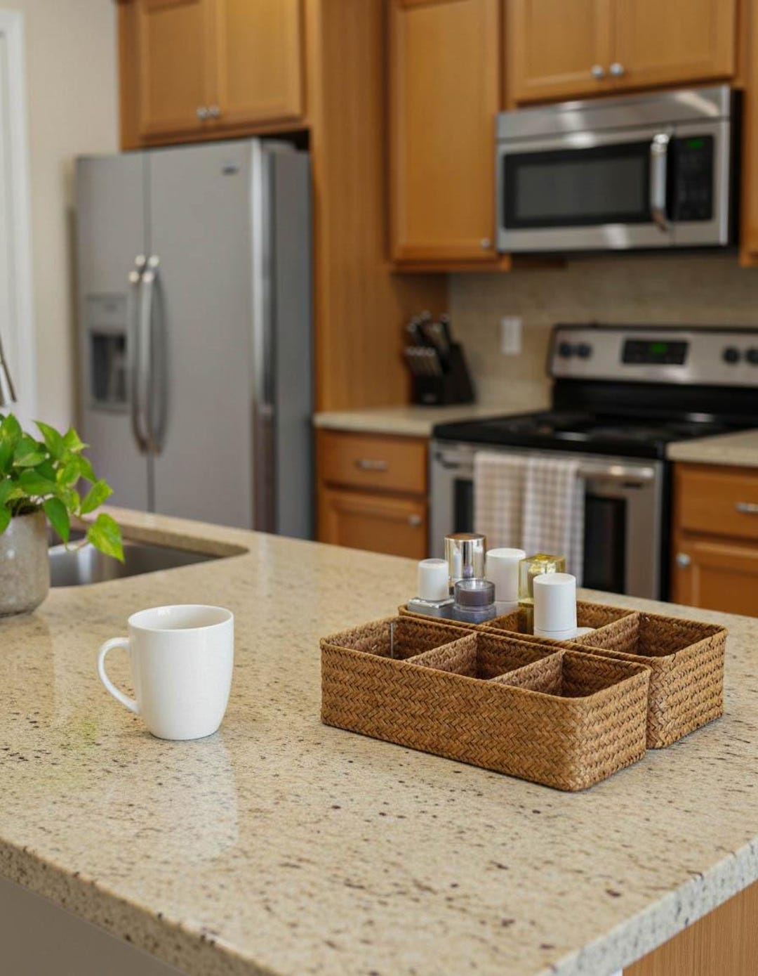 Rectangular Storage Organizer Box, Rattan Three Compartment Basket ...