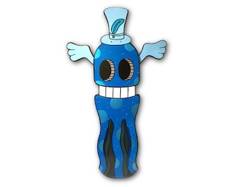 The Squeed - Distinguished Dan -  Full, Skateboard Art. Original Graffiti - Unique, Hand Painted. Cute, Skate. Skateboard, squid, flying