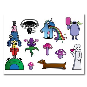Temporary Tattoos - x 10 - The Cute Creatures Set - Creatures, Totem, Monkey, Mushroom, Squid, Heart, Love, Dog, Unicorn, Love