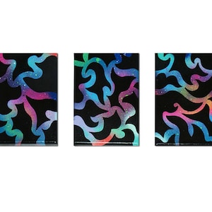 That Groovy Groove - 3 x Painted Graffiti Canvas. Cute, Urban, Pop, Art! Surreal, Pink, Hippy, 60&#39;s, 70&#39;s, Outsider, Triptych, Minimalist