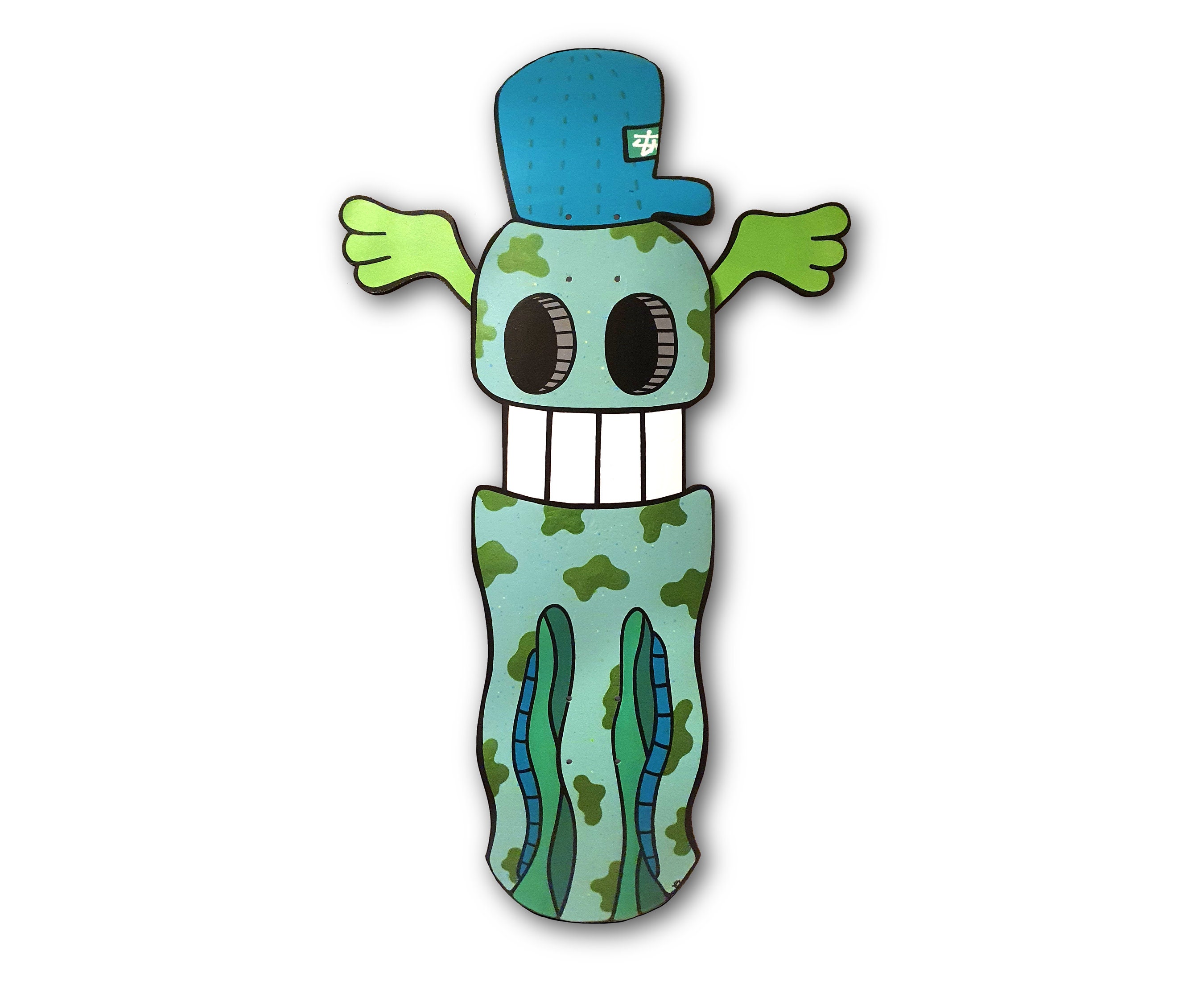 The Squeed - Fashionable Frank -  Full, Skateboard Art. Original Graffiti - Unique, Hand Painted. Cute, Skate. Skateboard, squid, flying