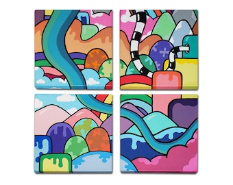 Juicy Landscape - 4 x Painted, Graffiti, Canvas. Urban, Pop, Art. Street, Graff, Original. Kidrobot. Drippy. Oozy. Chunky, Bold. Vibrant.