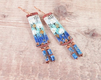 Benoite,Stunning,Handmade Blue Earrings,Hand Torch Copper,Vitreous Enamel,Nature Inspired Earrings,Anniversary Gifts,Yeelen Spirit Designs