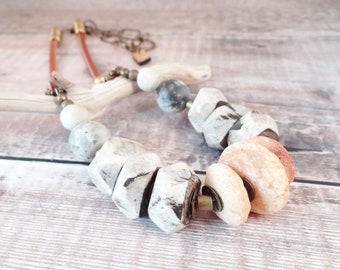 Gorgeous, Elegant, Minimalist, Handmade Bone, Leather Necklace, Ancient Quartz, Amulet, Gris Gris, Talisman, Beaded Necklace, Yeelen Spirit