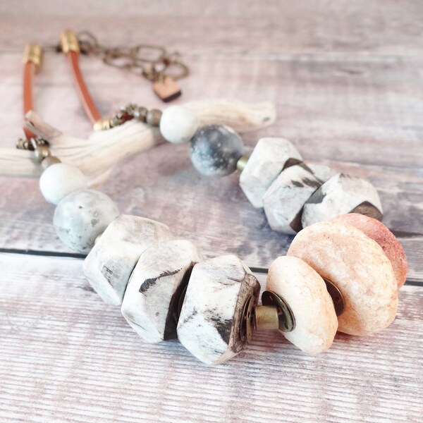 Gorgeous, Elegant, Minimalist, Handmade Bone, Leather Necklace, Ancient Quartz, Amulet, Gris Gris, Talisman, Beaded Necklace, Yeelen Spirit