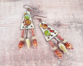 Stunning,Handmade Earrings,Hessonite Garnet,Prehnite,Gemstone Jewelry,Unique Rustic,Elengant,Feminine, CoLorful Enamel,Yeelen Spirit Designs