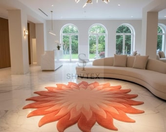 Hand Tufted Wool Sunburst Flower Rug – Irregular Petal Statement Carpet