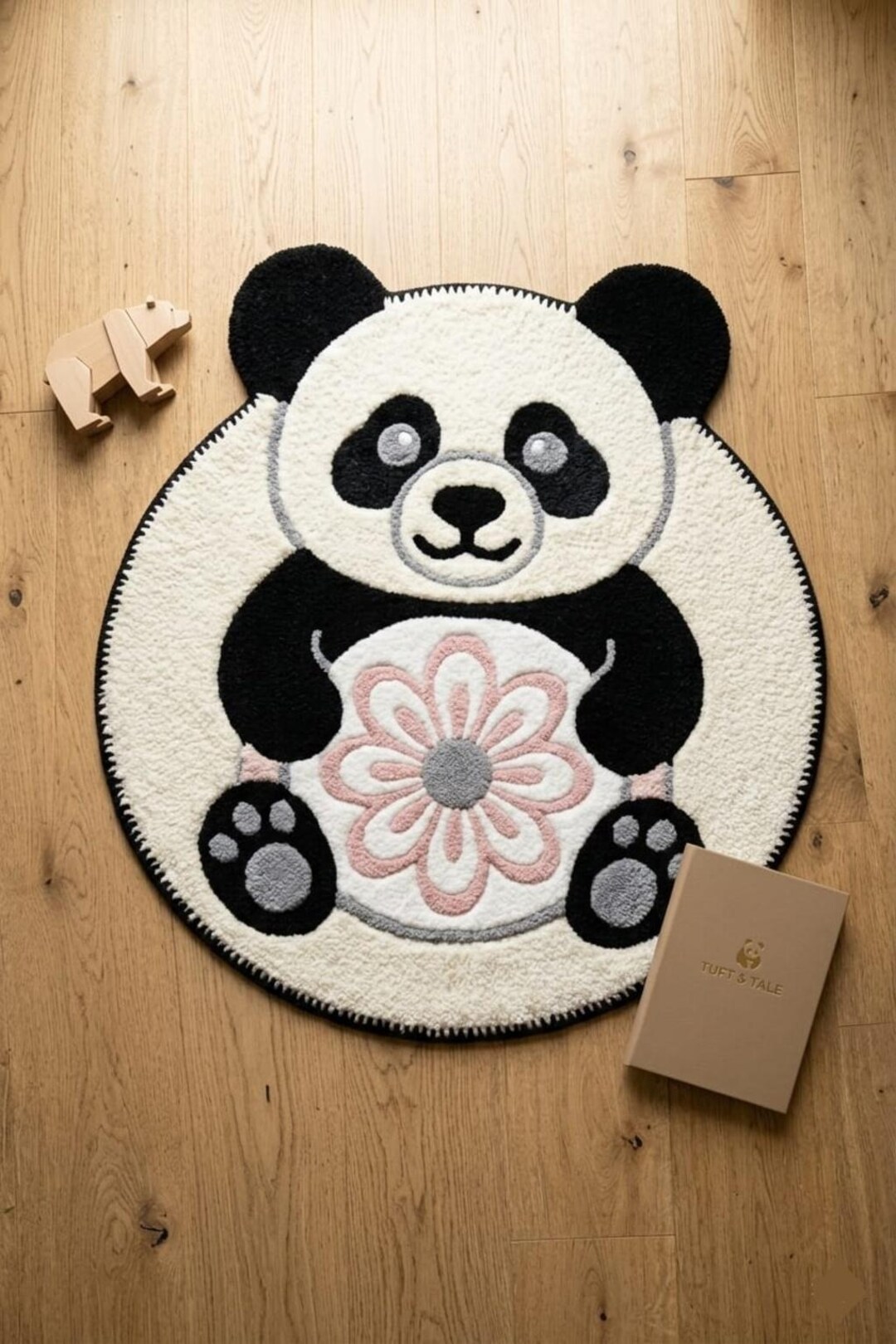 Panda Rug Tufting Hand-tufted Panda Round Rug With Flower – Soft Plush Nursery Carpet ...