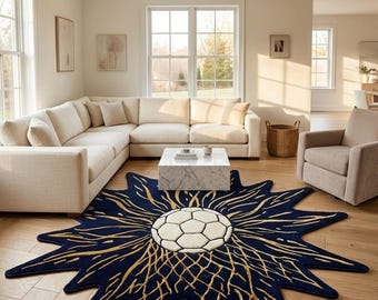 Soccer Goal Burst Rug – Handmade Tufted Football Area Rug, Statement Carpet, Sports Room Decor, Kids Bedroom Rug, Soccer Fan Gift