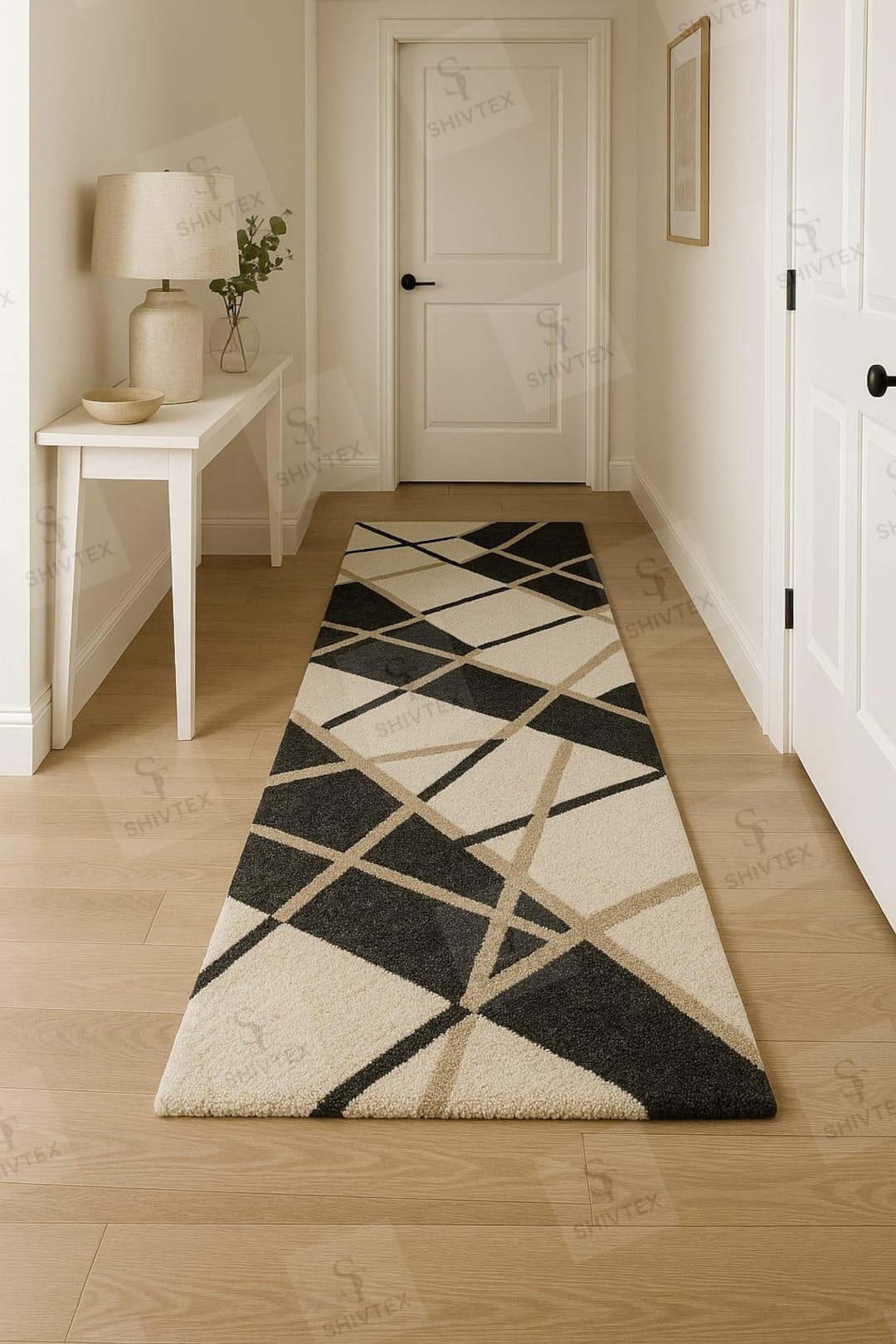 Modern Geometric Hallway Runner | Black & Beige Rug - Etsy