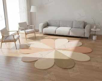 Handmade Pastel Flower Rug – Tufted Wool Daisy Carpet