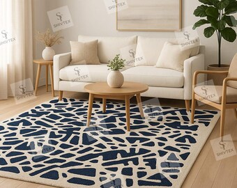 Abstract Tufted Area Rug | Modern Embossed Cut & Loop Carpet