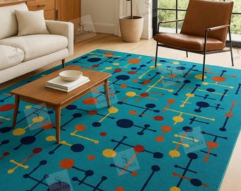 Geometric Area Rug: Mid-Century Modern, Colorful Circles