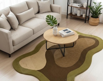 Earth Flow Tufted Rug – Organic Wavy Design in Olive, Sand & Mocha Tones