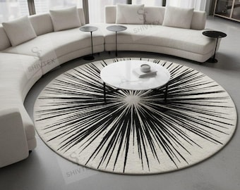 Starburst Wool Round Rug – Black & White Modern Area Rug