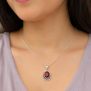 Natural Ruby Corundum Oval Shape 925 Sterling Silver Handmade Fine Pendant For Gift