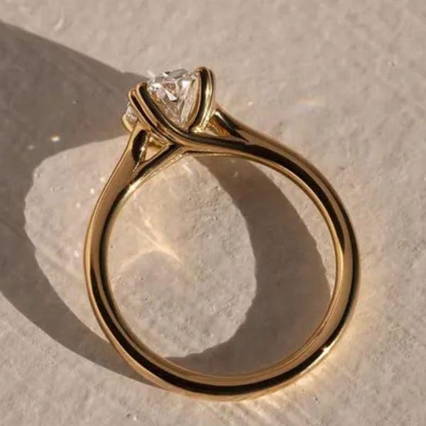 Vintage Kathedrale Set Verlobungsring, Antike 2 Karat Oval Cut Moissanite Solitaire Verlobungsring, 14k Massivgold Double Prong Set Ring