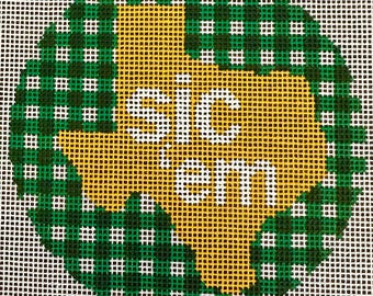 Baylor University Inspired Needlepoint Canvas, Hand Painted Ornament (4x4 Design, 7x7 Canvas)