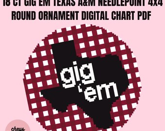 Texas A&M Gig Em Inspired Needlepoint Chart, 4x4 Round (PDF Download)