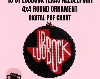 Lubbock Texas Tech Needlepoint Chart, 4x4 Round Ornament (Digital PDF Download)