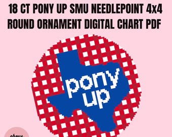 Pony Up SMU Inspired Needlepoint Chart, 4x4 Round (Digital PDF Download)