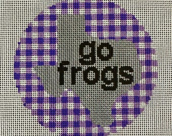 TCU Go Frogs Inspired Hand-Painted Needlepoint Canvas Ornament, 4x4 Round