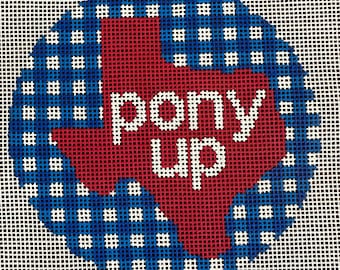 SMU Pony Up Inspired Needlepoint Canvas Ornament, Hand-Painted 4x4