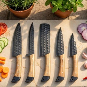 Hand Forged Damascus Steel Chef Knife Set, Kitchen Knives | Chef Knive Set, Handmade 5 Pcs Luxury Damasuc Knife Gift for him, Gifts for her