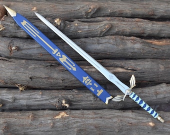 Custom Link's Master Sword Replica, Legende von Zelda Skyward Blue Zelda Sword Full Tang Design, Geschenk für Sie und Ihn