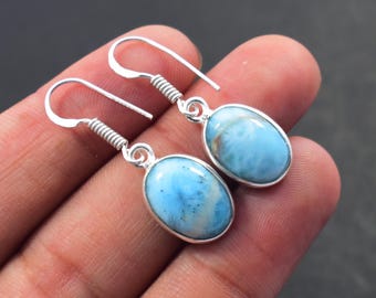 Handmade Larimar Earrings: Sterling Silver, Vintage Style
