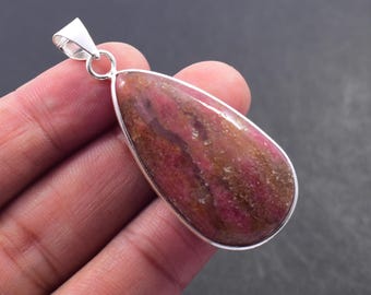 Natural Rhodonite Gemstone Pendant, 92.5 Sterling Silver Pendant, Handmade Jewelry, Stone Necklace